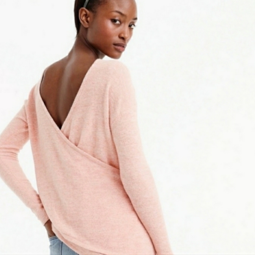 J Crew dusty rose Open criss crossover low back sweater L reversible
